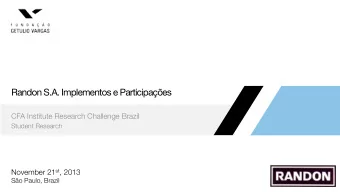 Randon S.A. Implementos e Participaes CFA Institute Research Challenge Brazil Student Research