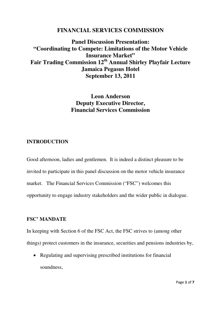 financial services commission panel discussion