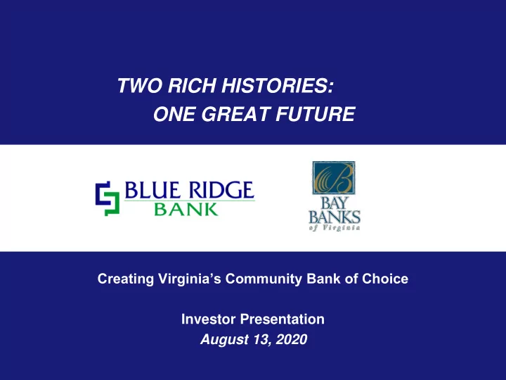 two rich histories one great future