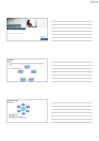 19/ 09/ 18  Universal Credit Full Service  Simon Betts   Partnership M anager DWP  Universal