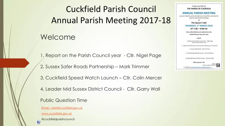 annual parish meeting 2017 18 welcome 1 report on the