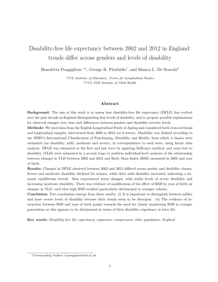 disability free life expectancy between 2002 and 2012 in