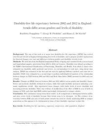 Disability-free life expectancy between 2002 and 2012 in England:  trends differ across genders and