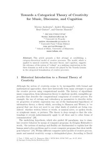 Towards a Categorical Theory of Creativity  for Music, Discourse, and Cognition Moreno Andreatta 1
