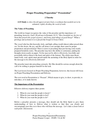 Proper Preaching Preparation / Presentation  2 Timothy 2:15 Study to shew thyself approved