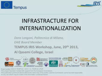 INFRASTRACTURE FOR  INTERNATIONALIZATION  Dora Longoni, Politecnico di Milano,  EAIE Board Member