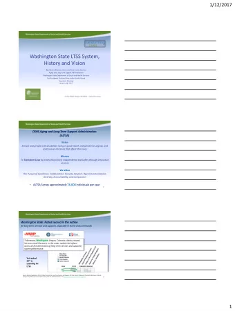 Washington State LTSS System,  History and Vision  Bea Rector, Director, Home and Community