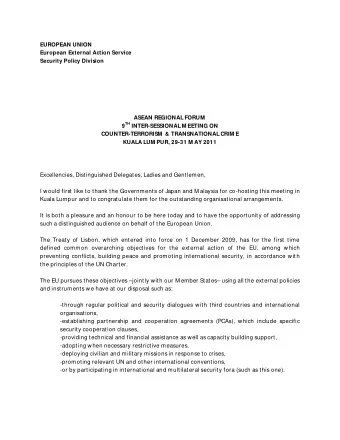 Excellencies, Distinguished Delegates, Ladies and Gentlemen,  I would first like to thank the