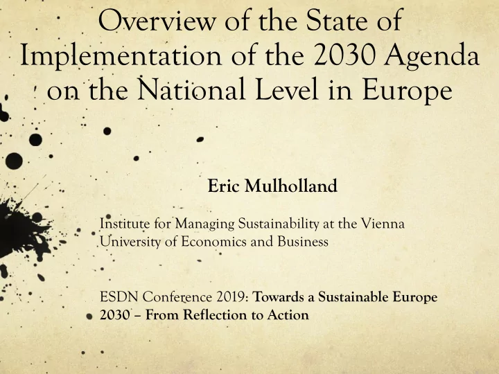 overview of the state of implementation of the 2030
