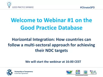 Good Practice Database  Horizontal Integration: How countries can  follow a multi-sectoral approach