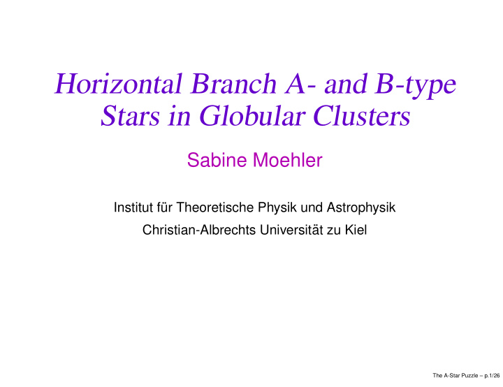 horizontal branch a and b type stars in globular clusters
