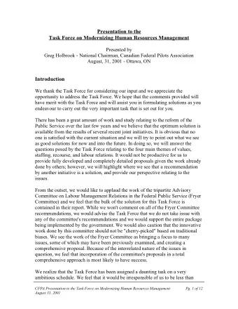 Presentation to the  Task Force on Modernizing Human Resources Management  Presented by  Greg