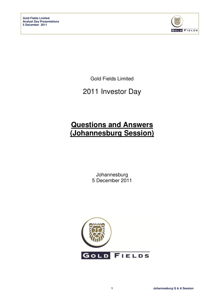 2011 investor day questions and answers