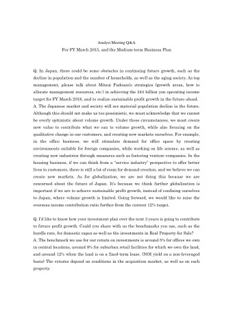 Analyst Meeting Q&amp;A  For FY March 2015, and the Medium-term Business Plan  Q. In Japan, there