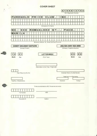 i E C L. U B   P U R E G O L D P R  C  N C  (Company's Full Name) R O M U A L D E S T P A C O N