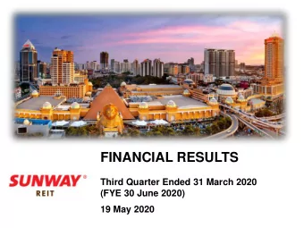 FINANCIAL RESULTS  Third Quarter Ended 31 March 2020  (FYE 30 June 2020)  19 May 2020  Disclaimer