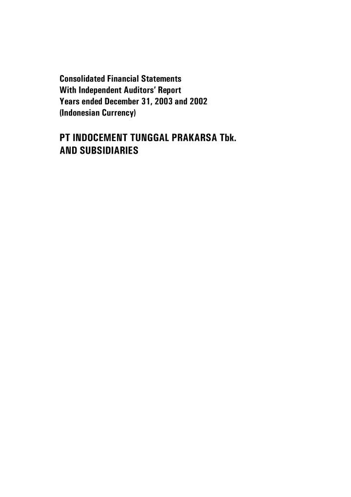 pt indocement tunggal prakarsa tbk and subsidiaries