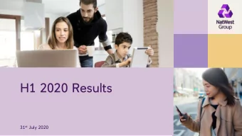 H1 2020 Results 31 st July 2020  Agenda  Topic  Presen  enter  er  Performance update  Alison  n
