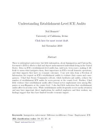 Understanding Establishment-Level ICE Audits Neil Bennett   University of California, Irvine
