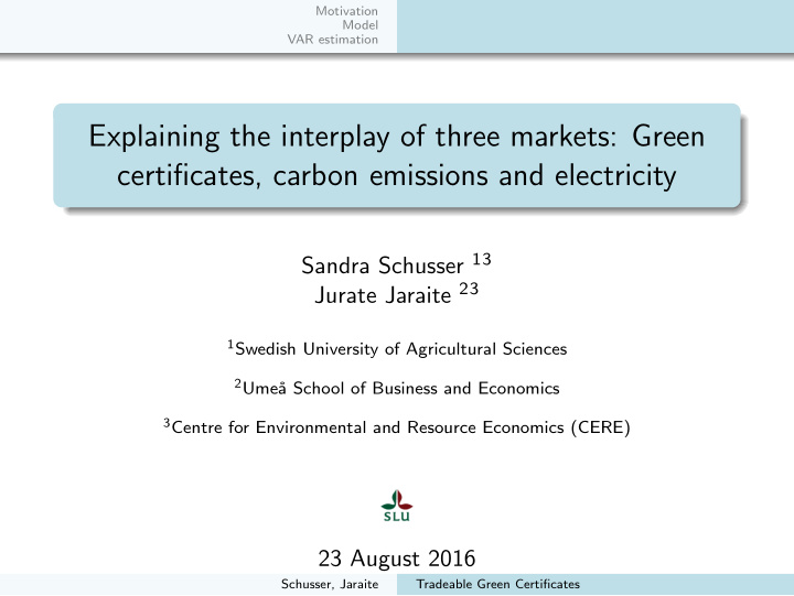 explaining the interplay of three markets green