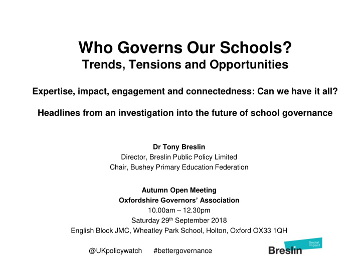 who governs our schools trends tensions and opportunities