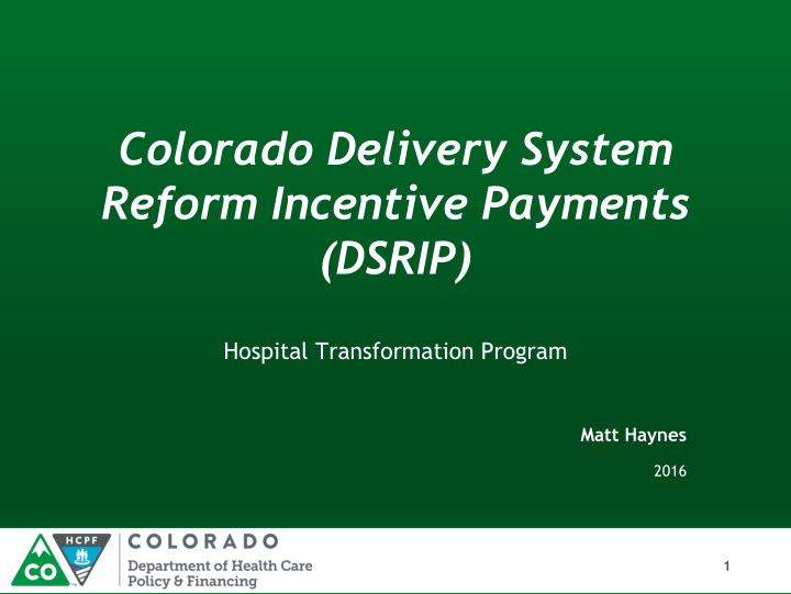 reform incentive payments