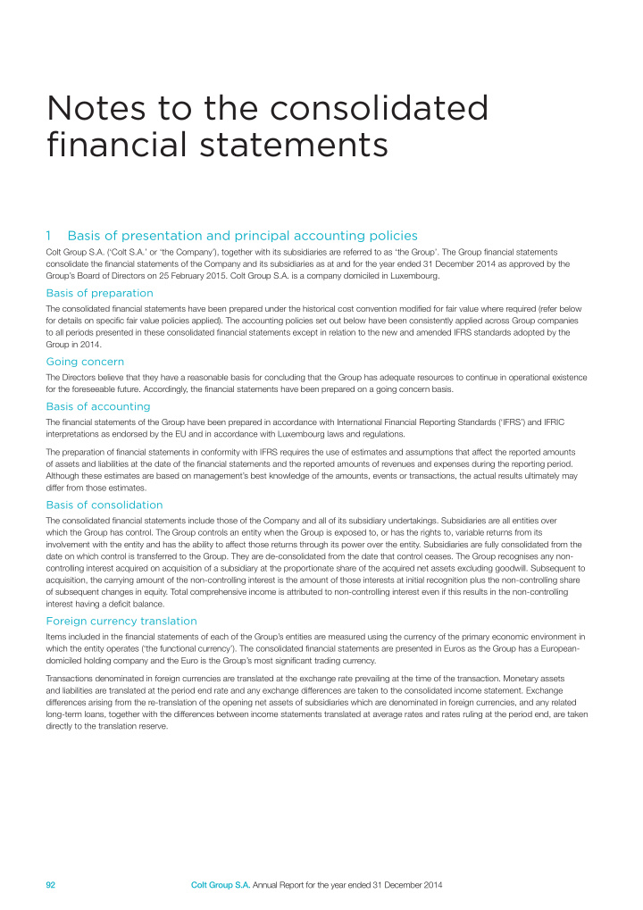 notes to the consolidated financial statements