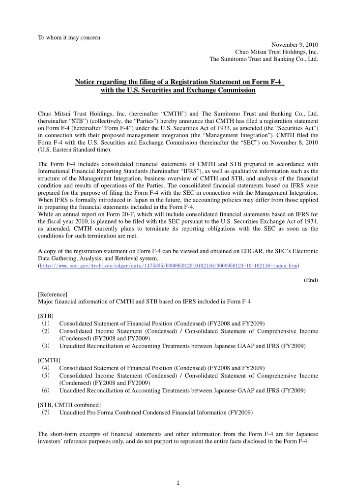 chuo mitsui trust holdings inc hereinafter cmth and the