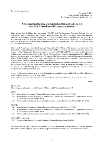 Chuo Mitsui Trust Holdings, Inc. (hereinafter CMTH) and The Sumitomo Trust and Banking Co.,