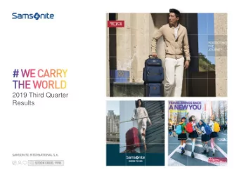 2019 Third Quarter  Results  Disclosure Statement  This presentation and the accompanying slides