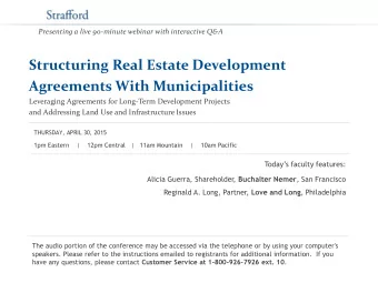 Agreements With Municipalities  Leveraging Agreements for Long-Term Development Projects  and