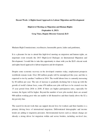 Decent Work: A Rights-based Approach to Labour Migration and Development  High-level Meeting on