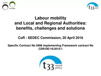 Labour mobility  and Local and Regional Authorities: benefits, challenges and solutions  CoR -