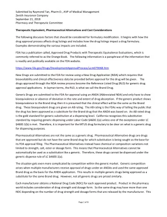 Submitted by Raymond Tan, Pharm D., AVP of Medical Management  Zenith Insurance Company  September