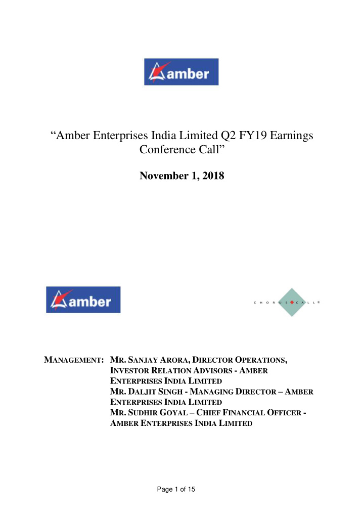 amber enterprises india limited q2 fy19 earnings
