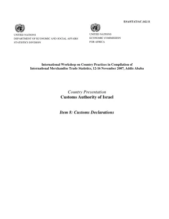 Country Presentation  Customs Authority of Israel Item 8: Customs Declarations  Israel  Tax