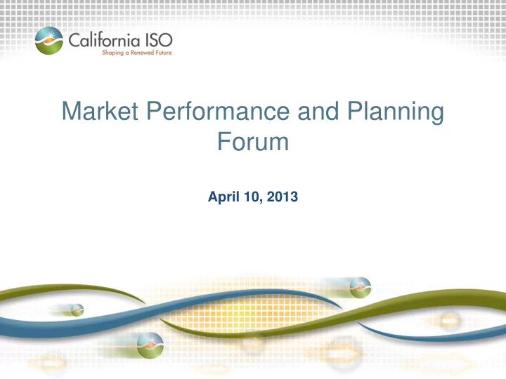 market performance and planning