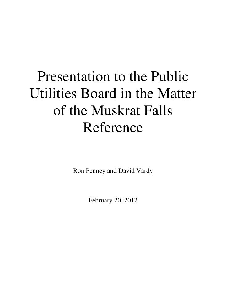 presentation to the public utilities board in the matter