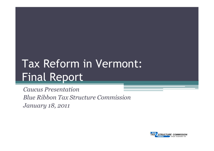 tax reform in vermont final report