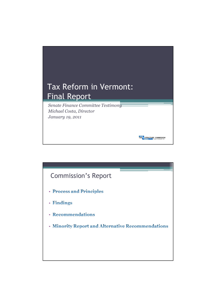 tax reform in vermont final report