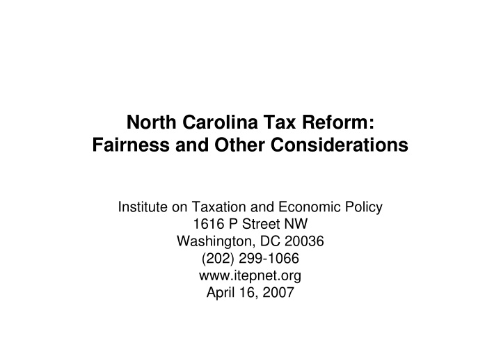 north carolina tax reform fairness and other