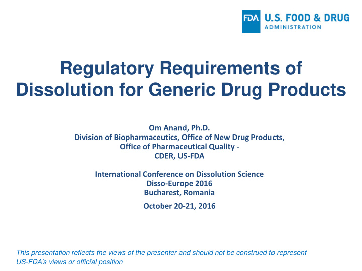 regulatory requirements of dissolution for generic drug