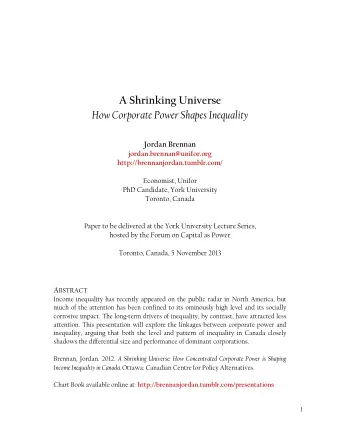 A Shrinking Universe  How Corporate Power Shapes Inequality  Jordan Brennan