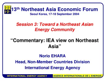 13 th Northeast Asia Economic Forum  Seoul Korea, 17-18 September 2004  Session 3: Toward a
