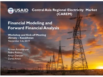 Financial Modeling and  Forward Financial Analysis  Workshop and Kick-off Meeting Almaty