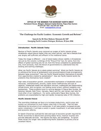 OFFICE OF THE MEMBER FOR MORESBY NORTH-WEST  Parliament House, Waigani, National Capital District,