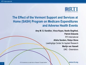 and Adverse Health Events  Amy M. G. Kandilov, Vince Keyes, Noelle Siegfried,  Patrick Edwards  RTI