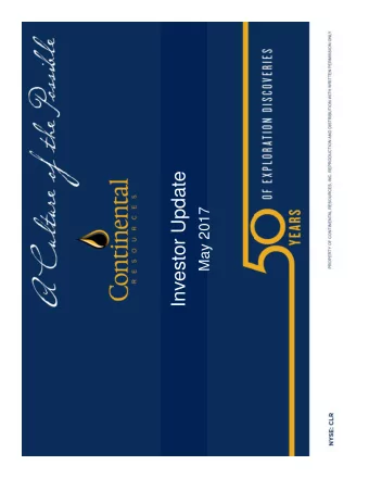 Investor Update  May 2017  Forward-Looking Information  Cautionary Statement for the Purpose of the