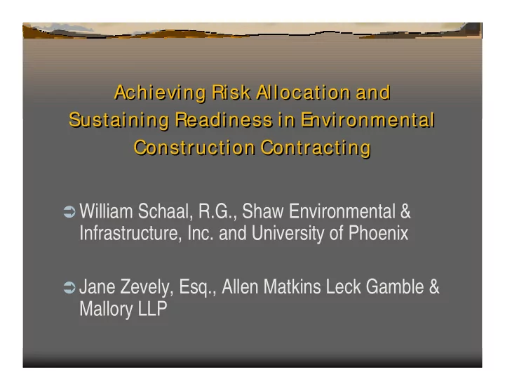 william schaal r g shaw environmental infrastructure inc