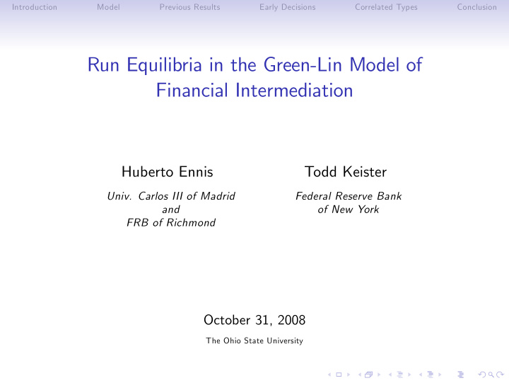 run equilibria in the green lin model of financial